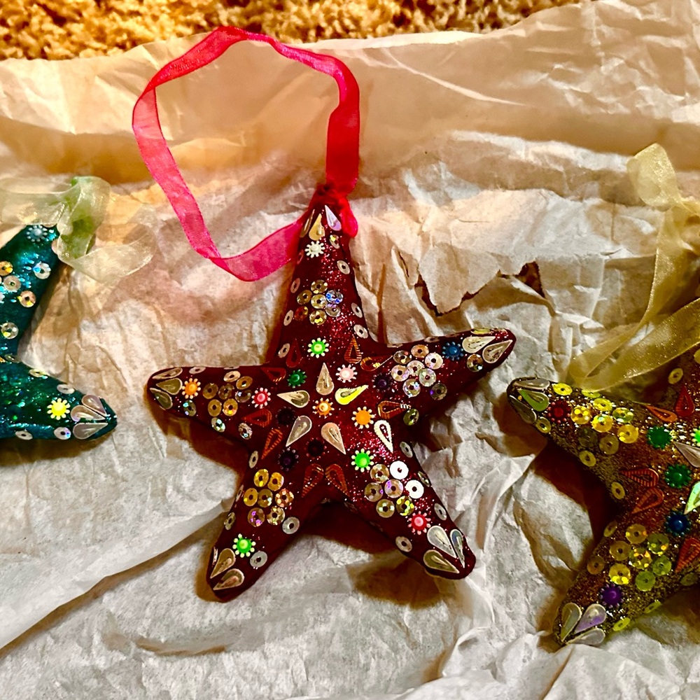 BUNDLE OF 3 Colorful Star Ornaments with Sequins